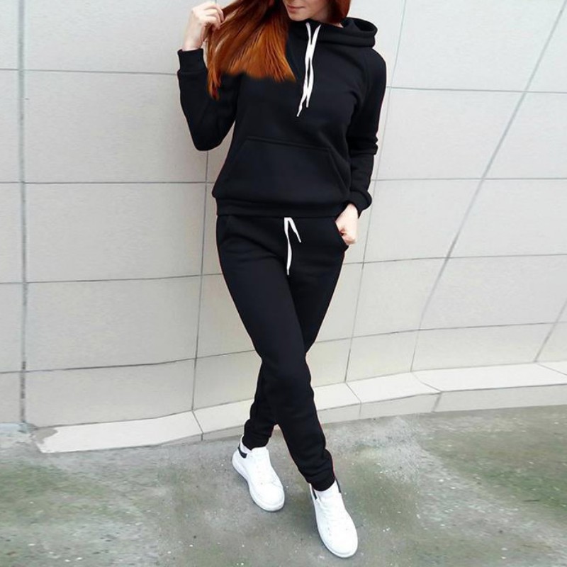 2Pcs Women Tracksuit Hoodie Sweatshirt Tops Pant Set Casual Sports Sweat  Suit